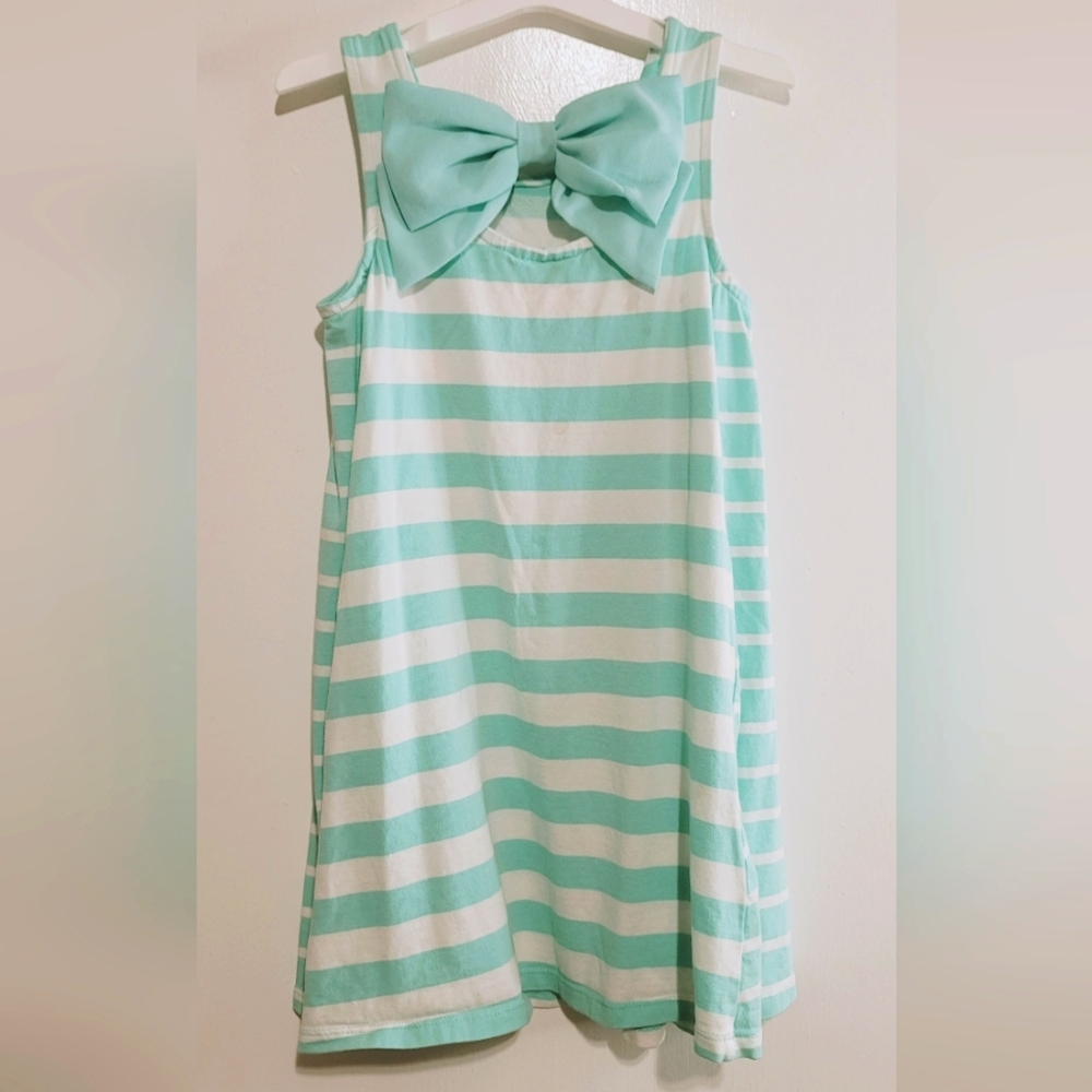 Tommy Bahama Mint Green Striped Dress with Pink Heart Sequins Accent Size S 5/6 - Picture 8 of 10